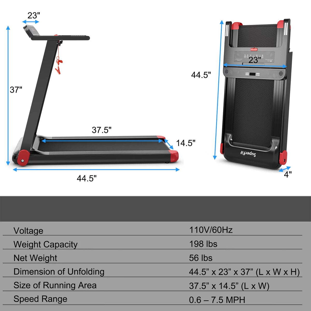 Electric Treadmill Compact Walking Running Machine S534611