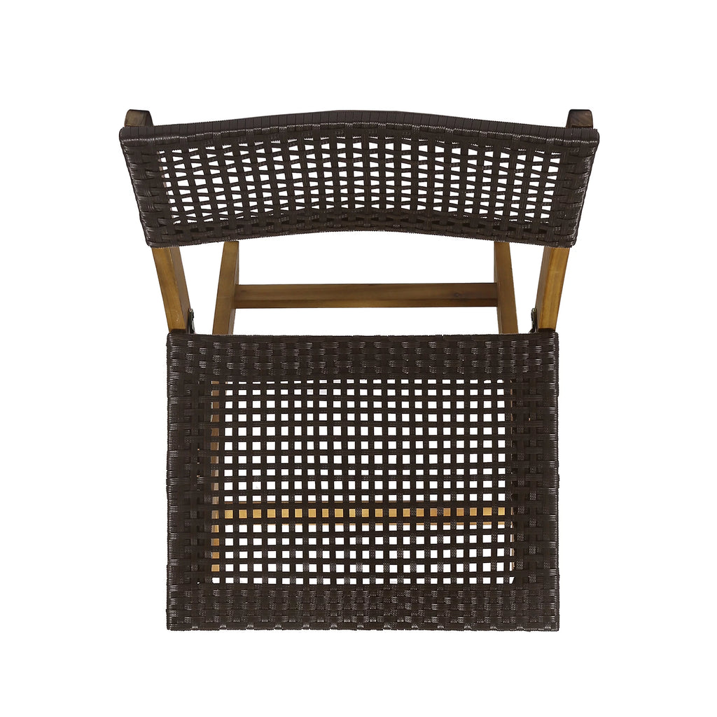 Acacia Wood Foldable Bistro Chairs with Wicker Seating Set of 2 C9923