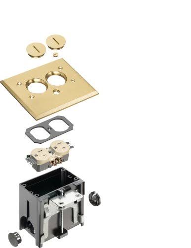 Adjustable Rectangular Floor Outlet Electrical Box Kit with Brass Metal Cover S87660