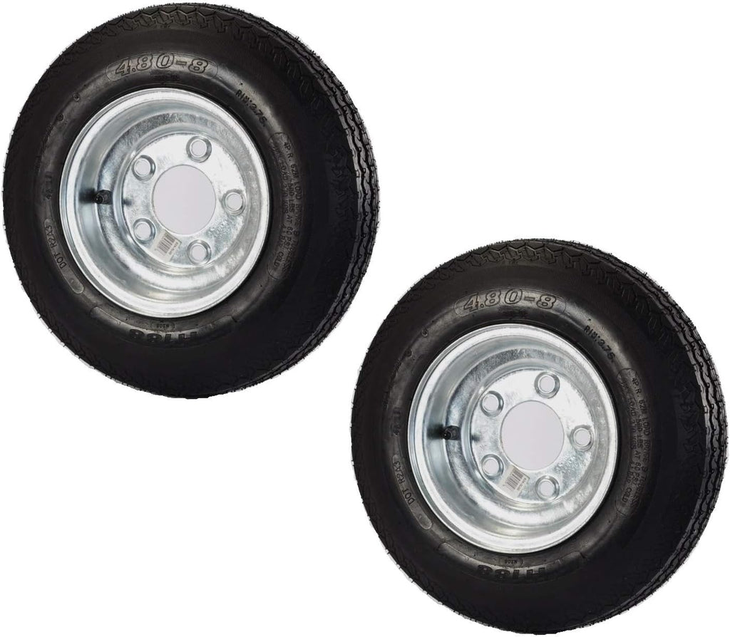 2-Pack Trailer Tire On Rim 480-8 4.80-8 Load C 5 Lug Galvanized Wheel L56366