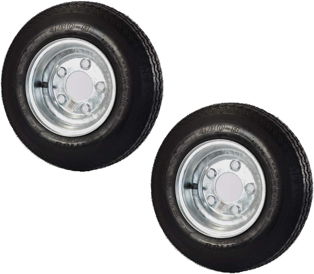 2-Pack Trailer Tire On Rim 480-8 4.80-8 Load C 5 Lug Galvanized Wheel L56366