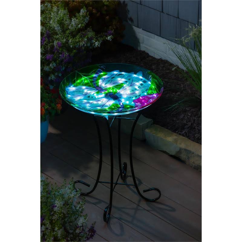 Solar Hand Painted Glass Bird Bath with Stand Z39395