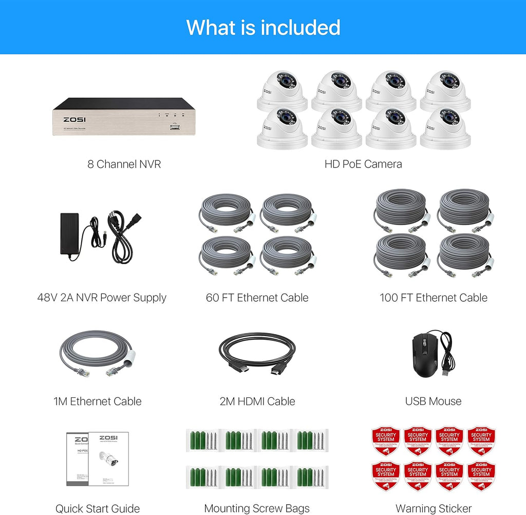 8CH 5MP PoE Security Camera System with 2TB HDD and 8pcs Wired 5MP Indoor Outdoor IP Cameras Z522639