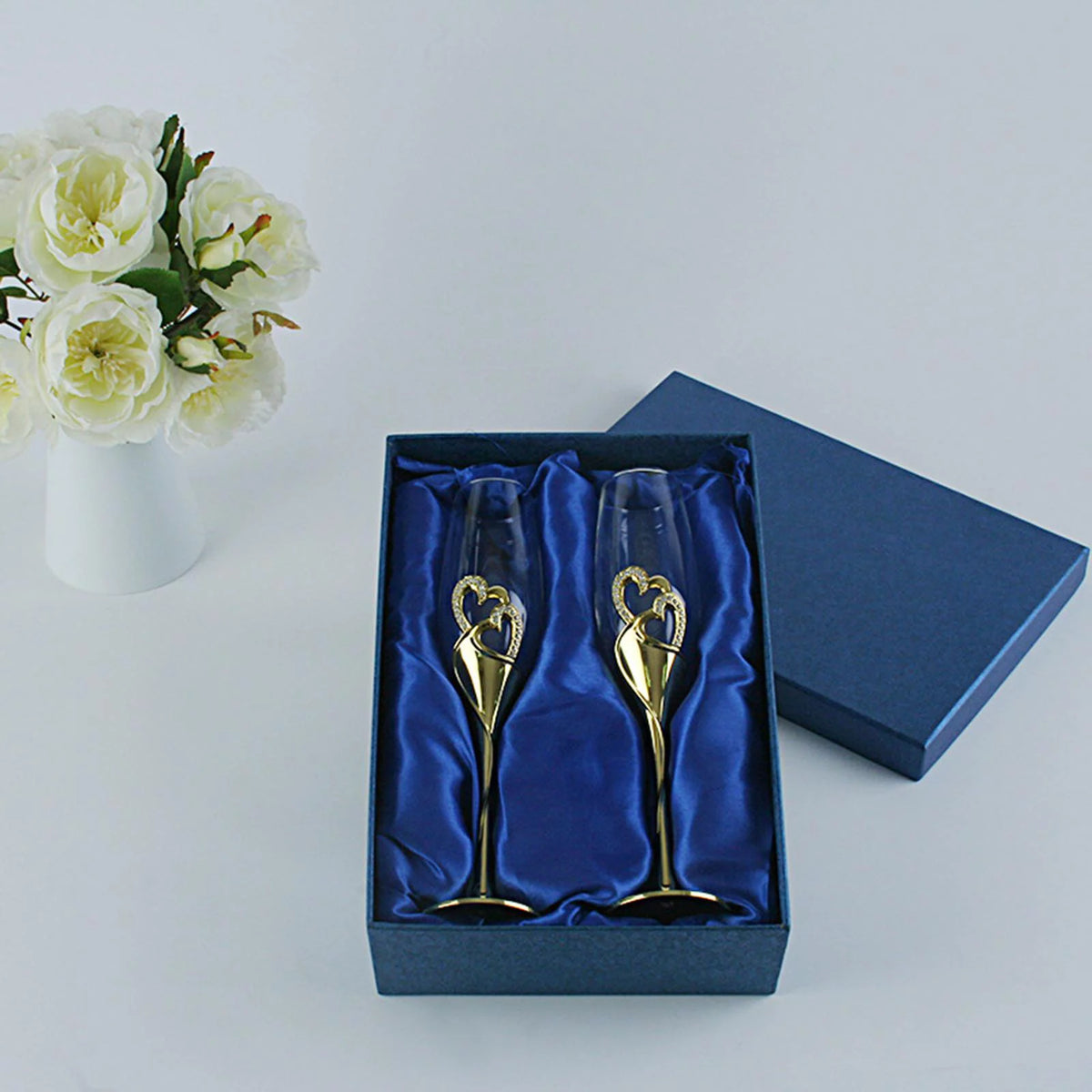Champagne Flutes Glass Set of 2 Hand Blown Crystal P1068