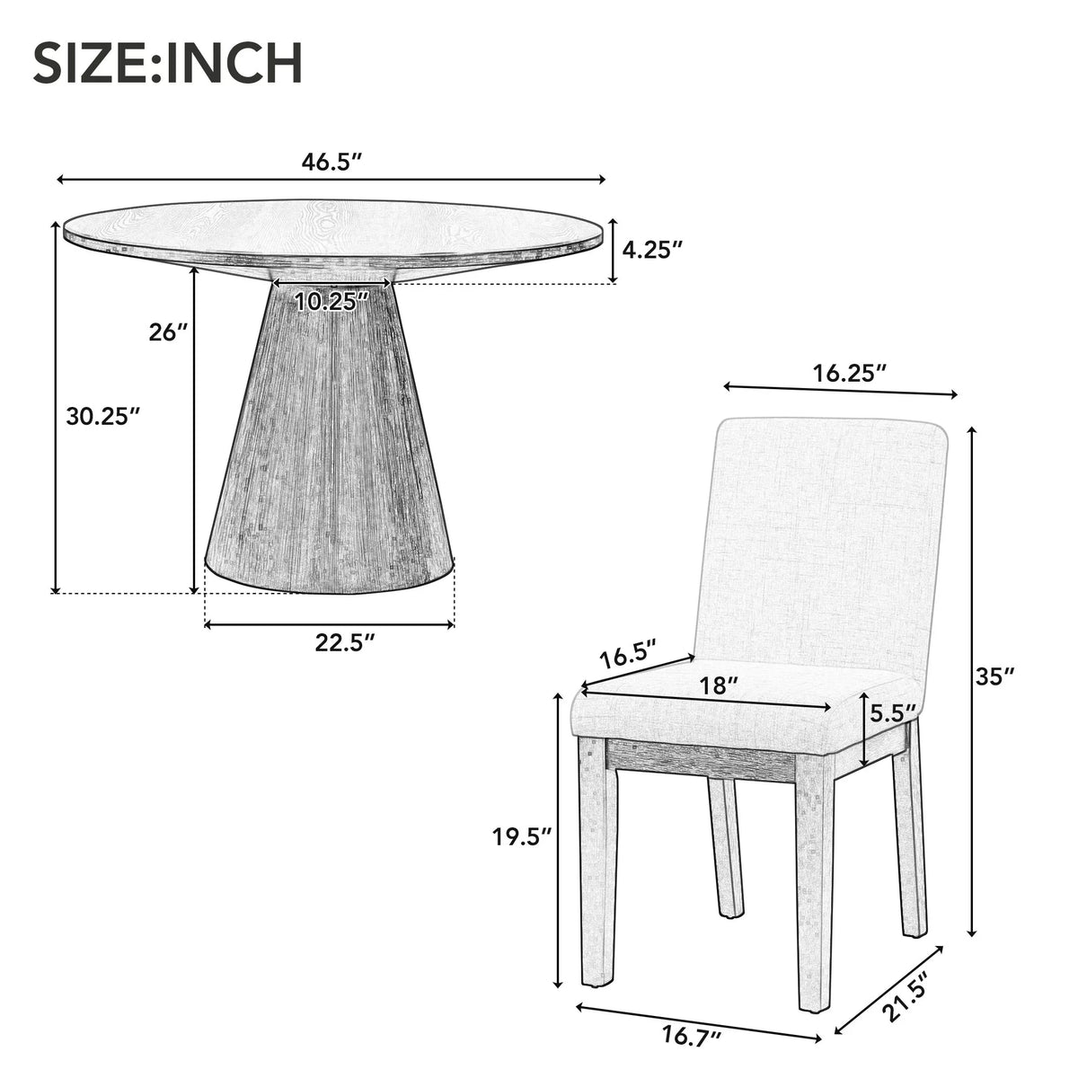 White 5 Piece Round Wood Dining Table Set with 4 Upholstered Chairs J80101