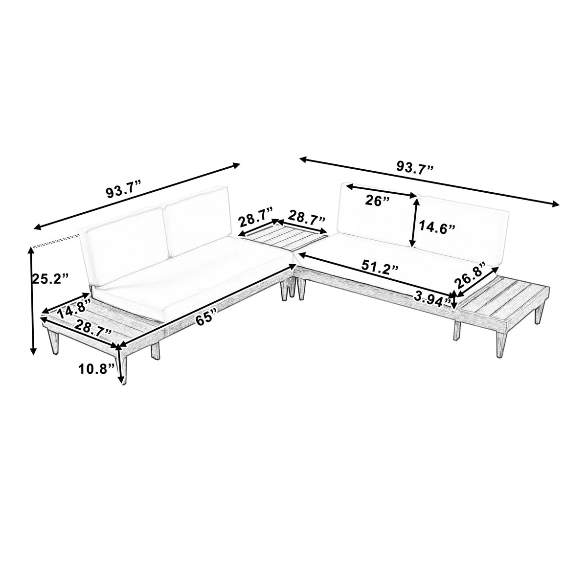 Grey Beige 3 Piece Wood Conversation Set with Coffee Table M1500