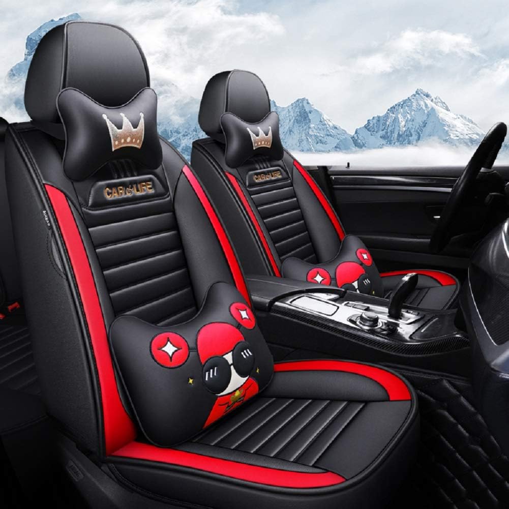 Black-red Leather 5 Seat Full Set Universal Seat Covers M494497