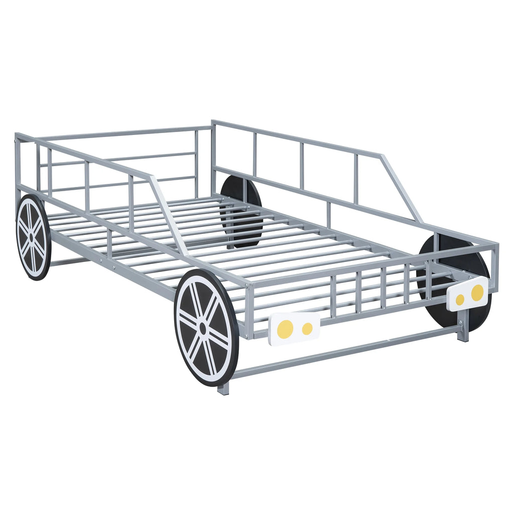 Metal Twin Size Car-Shaped Platform Bed with Tires O309103