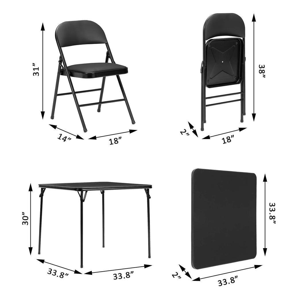 Black 5-Piece Folding Table and Chair Set Y400