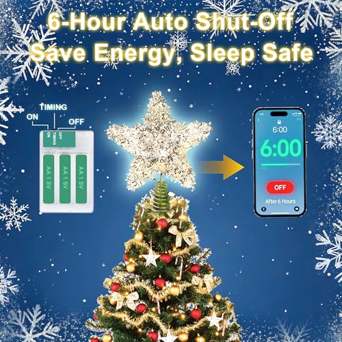 Rattan Christmas Tree Star Topper with 10 Warm LED Lights 10 Inch O6462