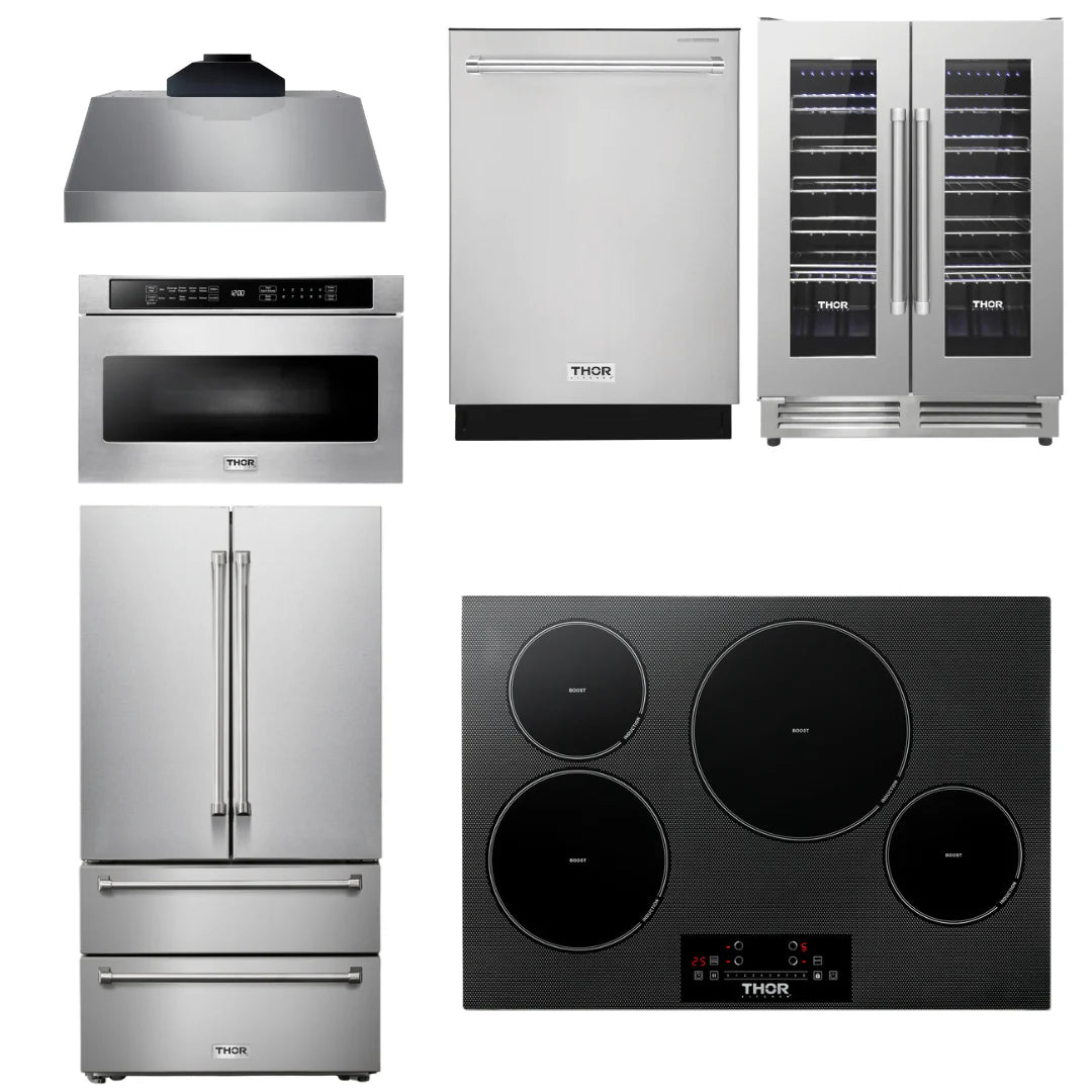 30 Induction Cooktop, Range Hood, Microwave, Refrigerator, Dishwasher, Wine Cooler D2812