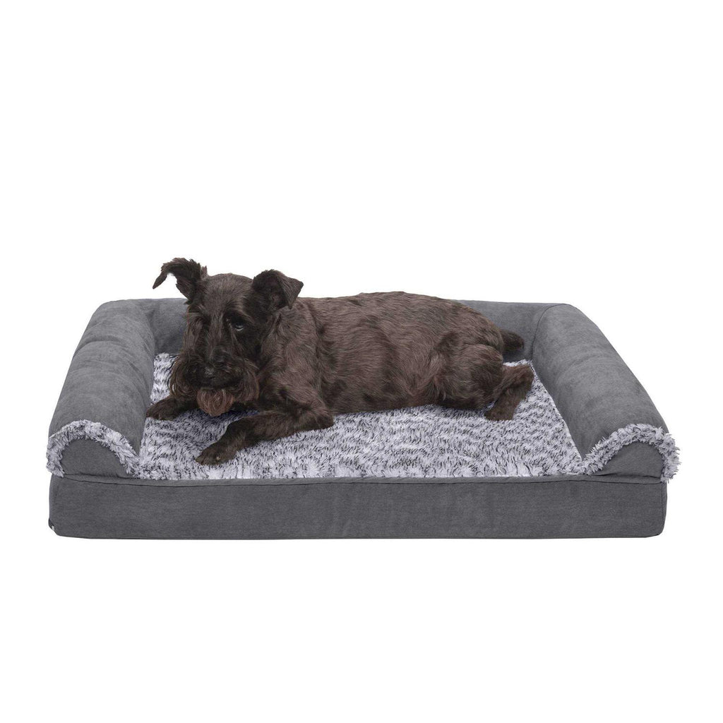 Two-Tone Faux Fur Suede Orthopedic Sofa Dog Bed V1031