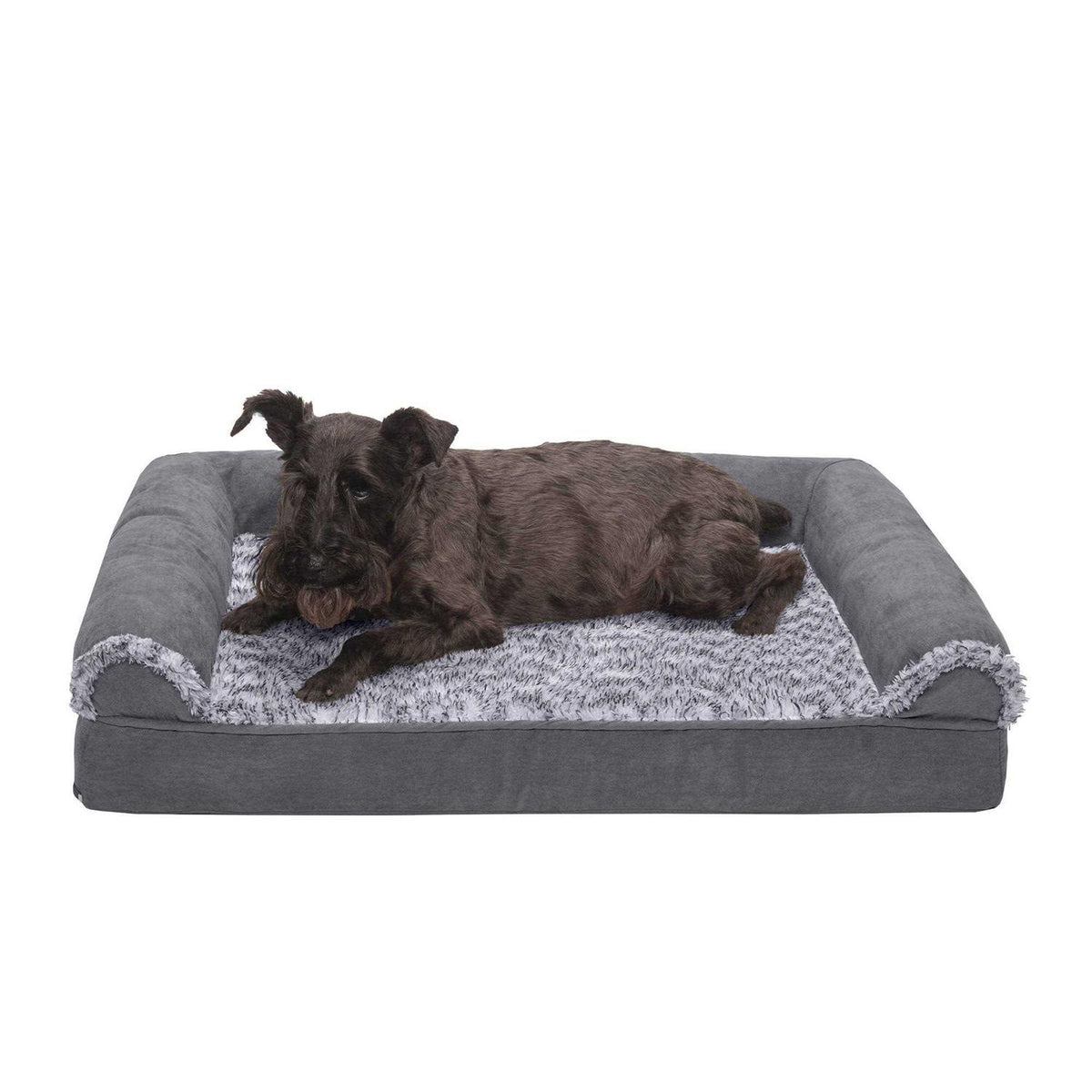Two-Tone Faux Fur Suede Orthopedic Sofa Dog Bed V1031