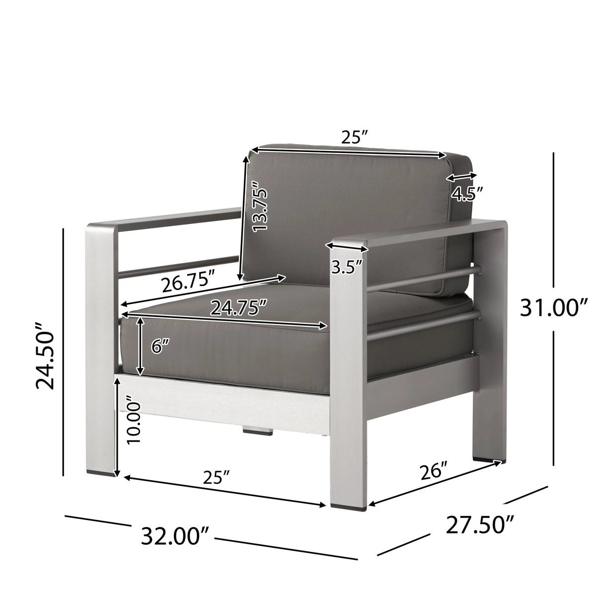 Gray Aluminum Outdoor Club Chairs with Side Table S404894