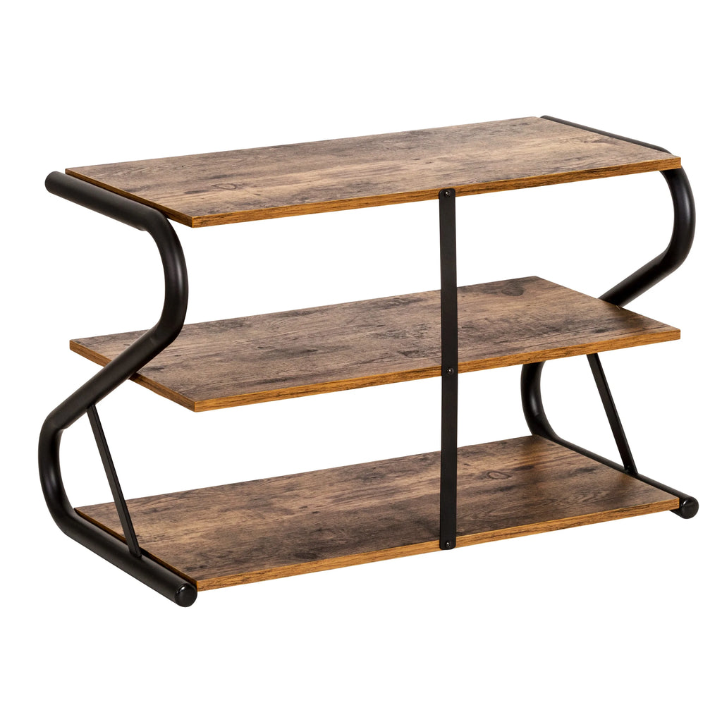 3-Shelf Wooden Shoe Rack with Matte Black Metal B49113
