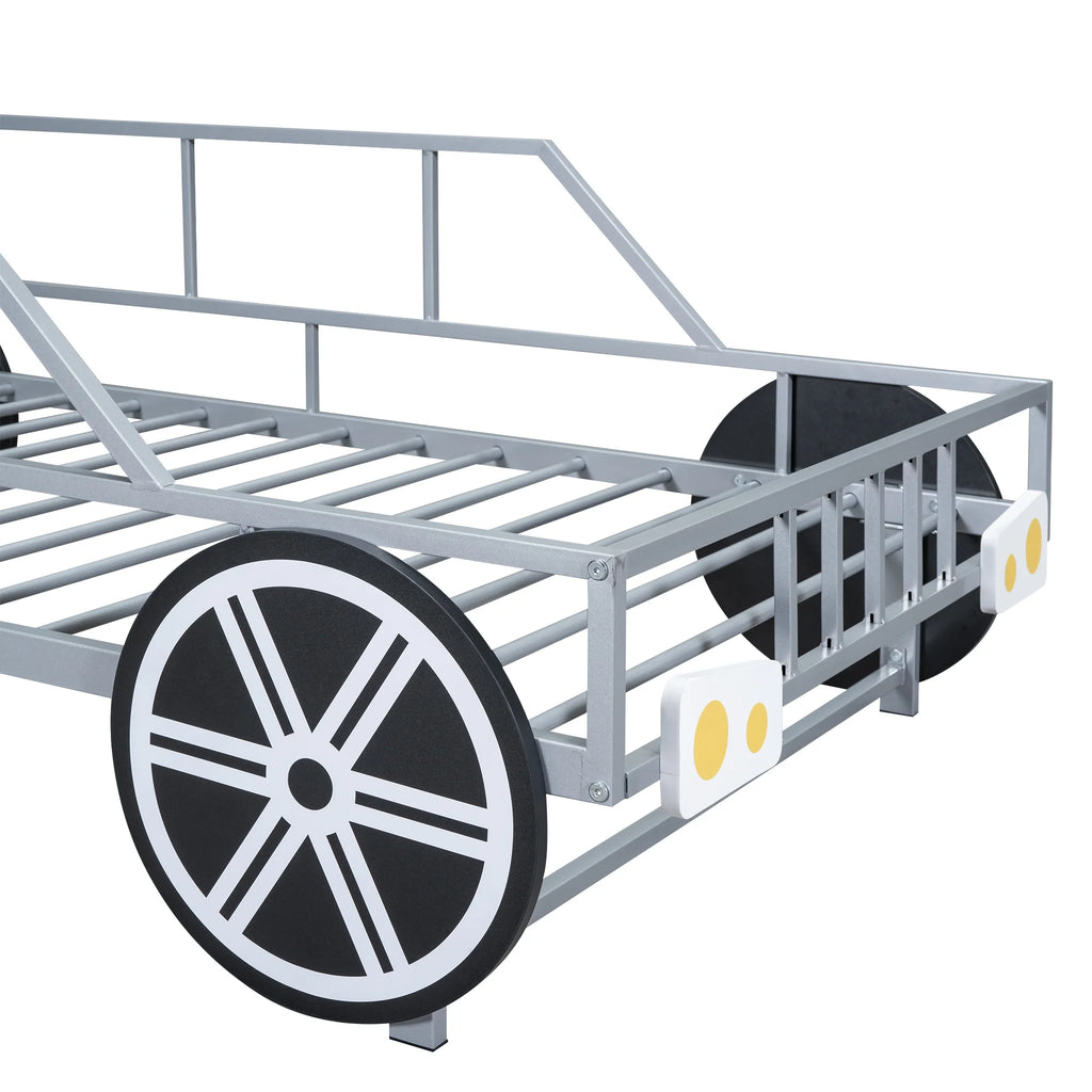 Metal Twin Size Car-Shaped Platform Bed with Tires O309103