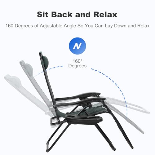 Set of 2 Adjustable Steel Mesh Zero Gravity Lounge Chairs with Pillow and Cup Holder C237917