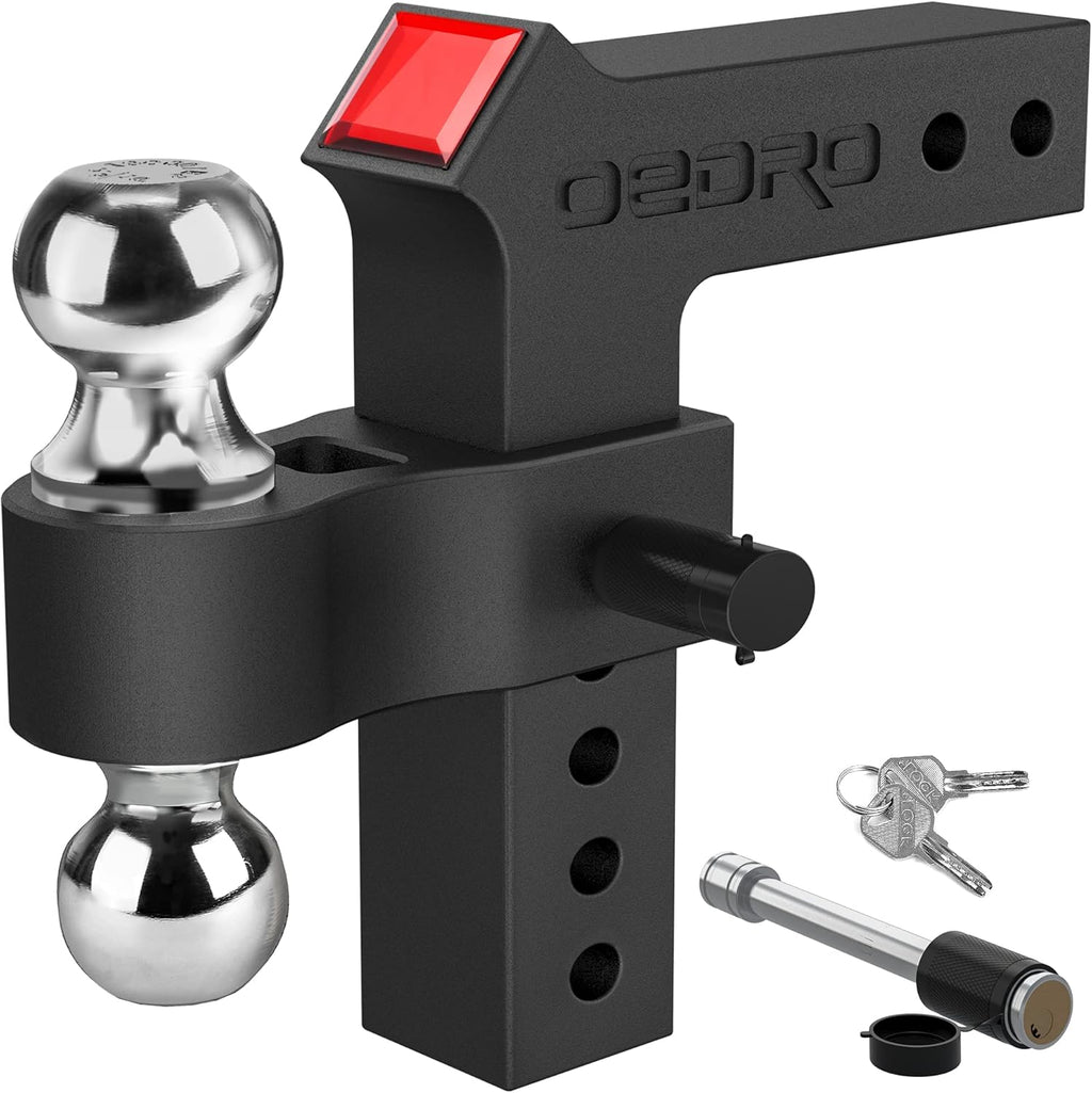 Adjustable Trailer Hitch Ball Mount with Forged Aluminum Shank, 8-Inch Drop, 2.5-Inch Receiver, 2" & 2-5/16" Tow Balls, 14500 lbs, Anodized Black E9214