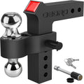Adjustable Trailer Hitch Ball Mount with Forged Aluminum Shank, 8-Inch Drop, 2.5-Inch Receiver, 2" & 2-5/16" Tow Balls, 14500 lbs, Anodized Black E9214