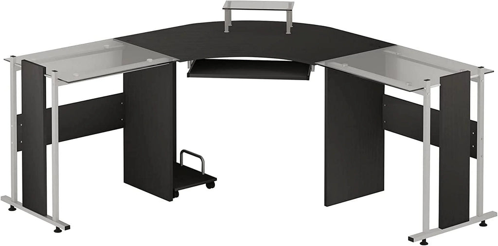 69" L-Shaped Tempered Glass Computer Desk with Monitor Stand U21241
