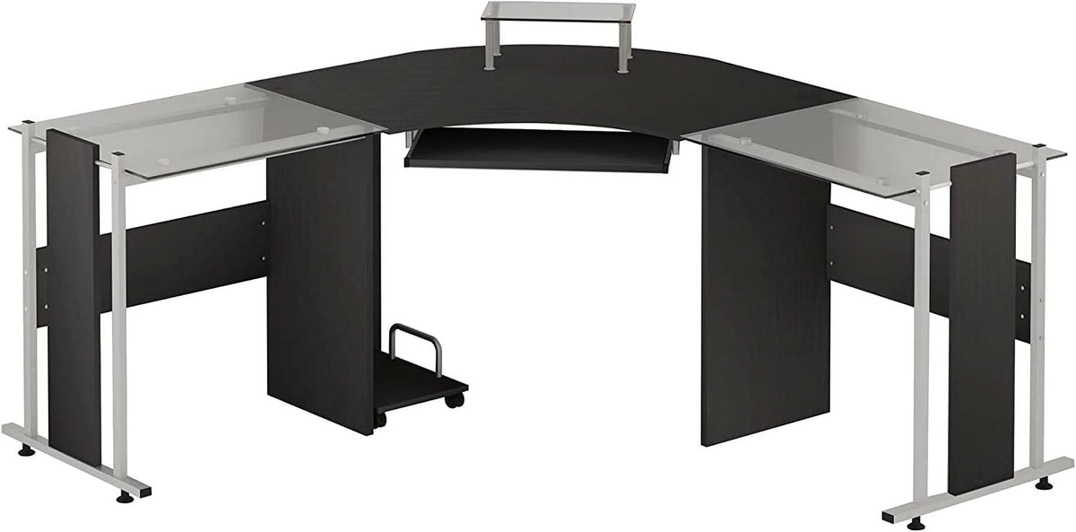 69" L-Shaped Tempered Glass Computer Desk with Monitor Stand U21241
