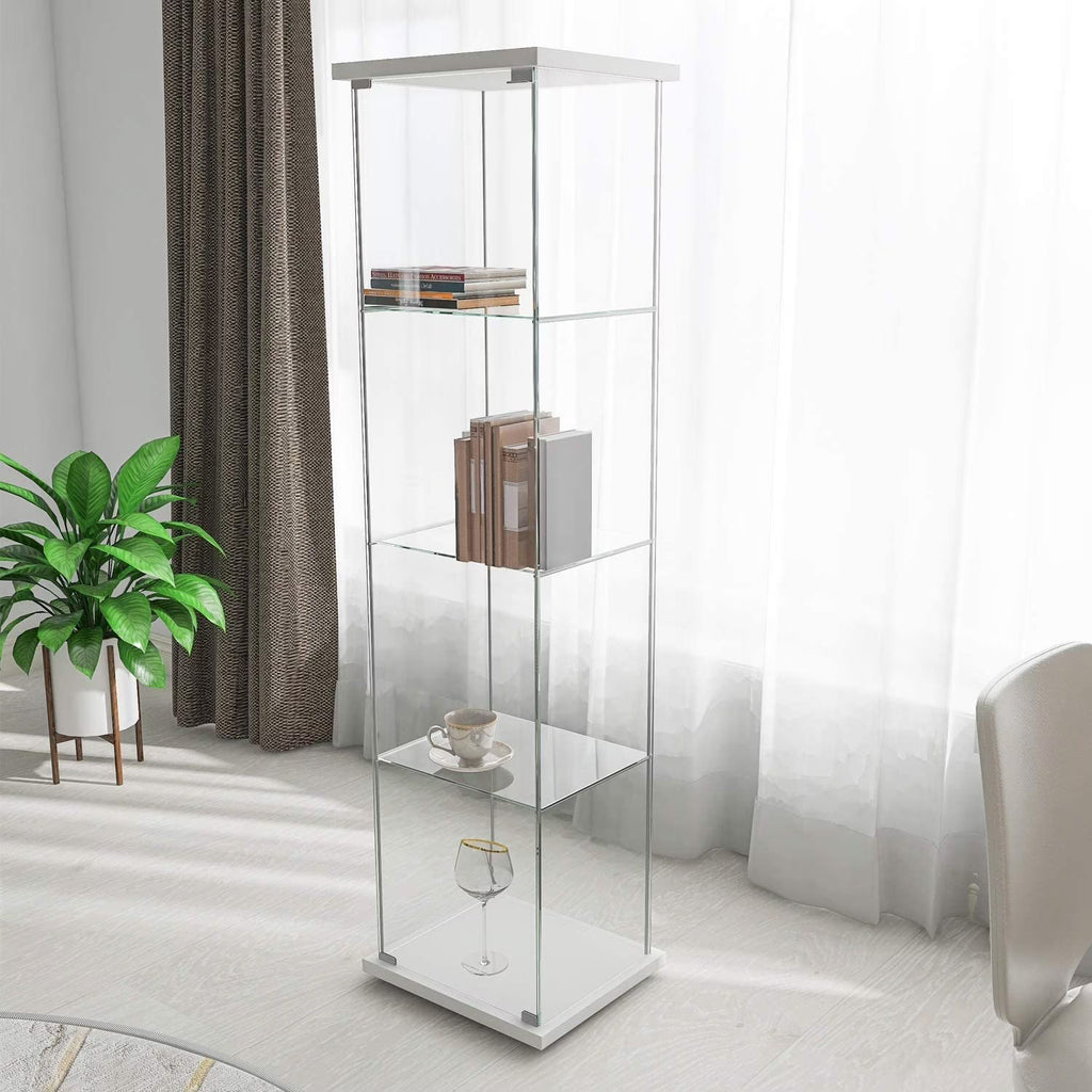 White Glass Display Cabinet with 4 Shelves E648331