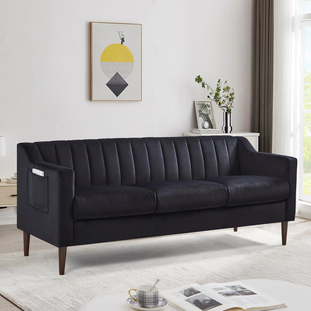 Velvet Upholstered Chesterfield Sofa with Wooden Legs Y7624