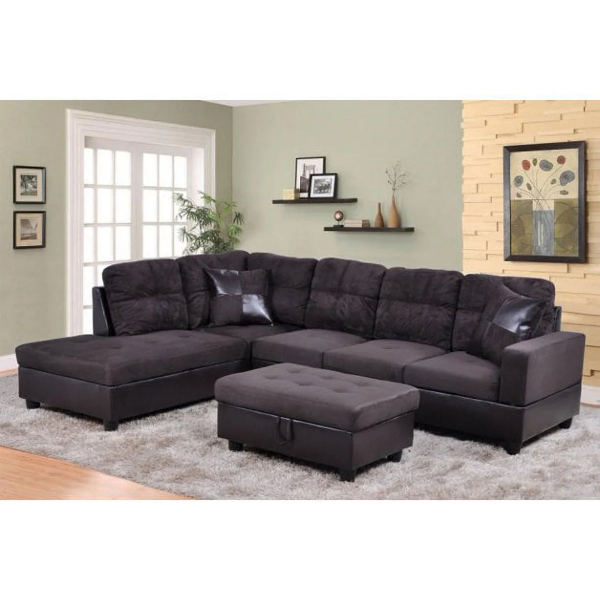 Red Microfiber Sectional Sofa with Storage Ottoman Q932558