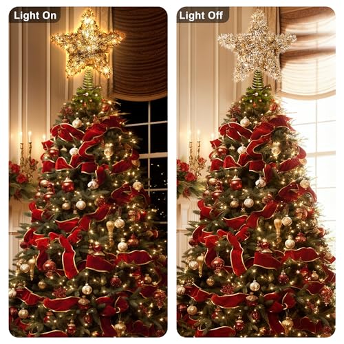 Rattan Christmas Tree Star Topper with 10 Warm LED Lights 10 Inch O6462