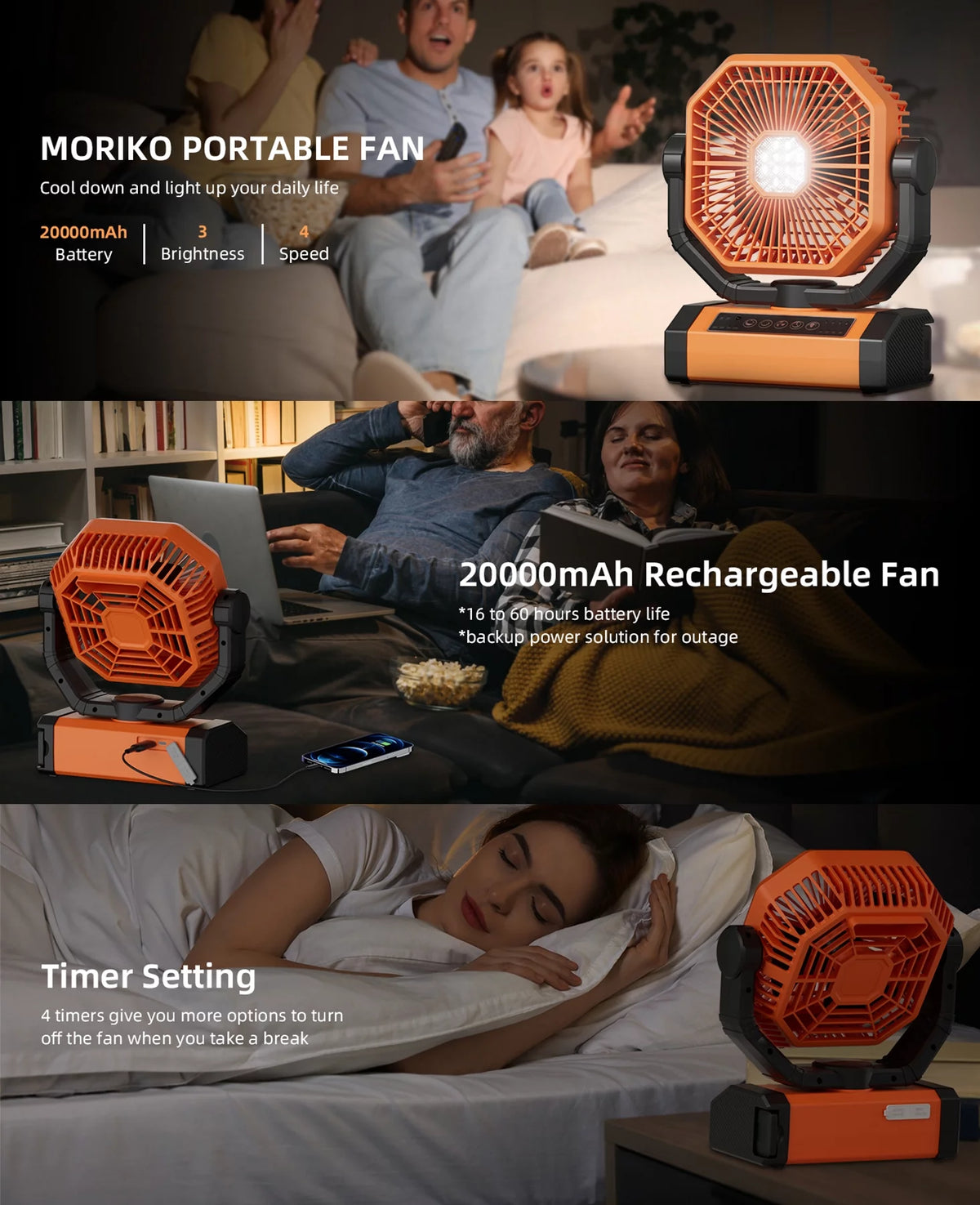 Portable Camping Fan 20000mAh Rechargeable with LED Lantern T294951