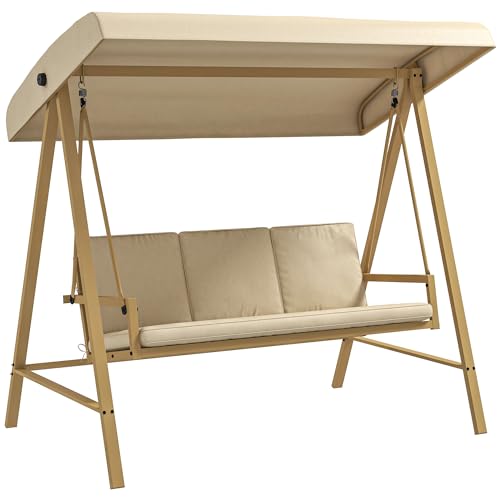 3-Seat Outdoor Porch Swing with Stand and Adjustable Canopy M911830