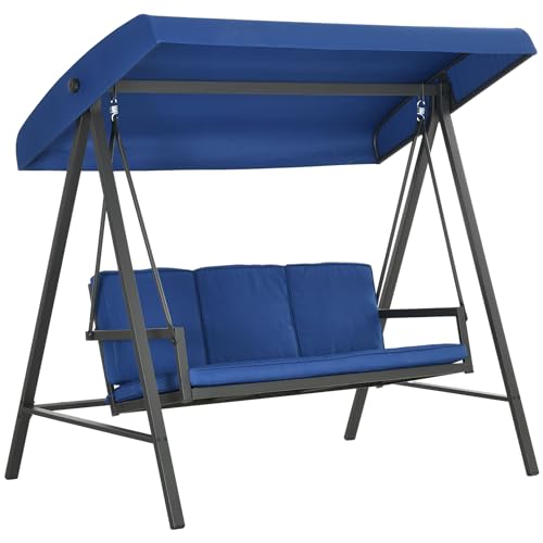 3-Seat Outdoor Porch Swing with Stand and Adjustable Canopy M911830
