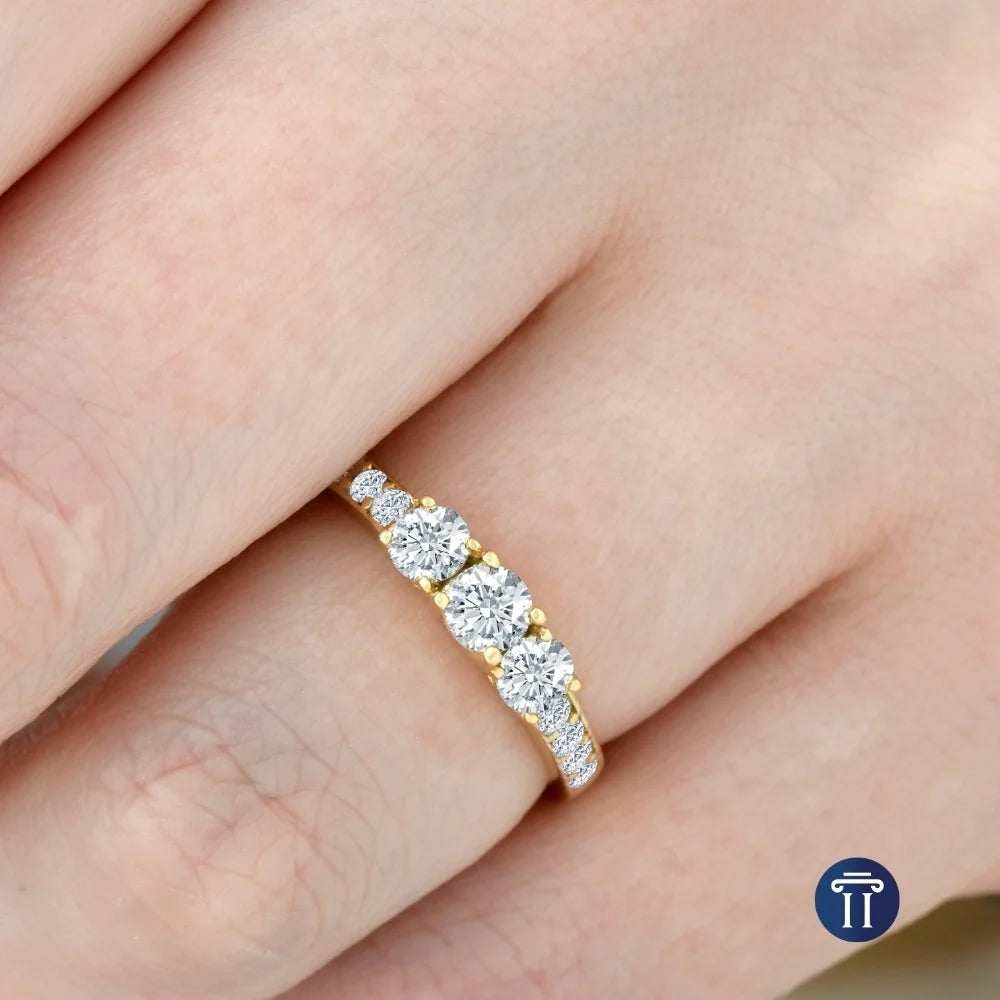 1 Ct 3-Stone Diamond Engagement Ring 10K Yellow Gold S3376