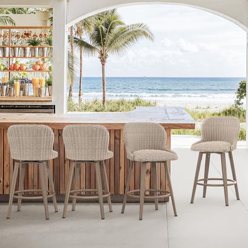 Apricot PE Rattan Swivel Bar Stools Set of 4 U1834