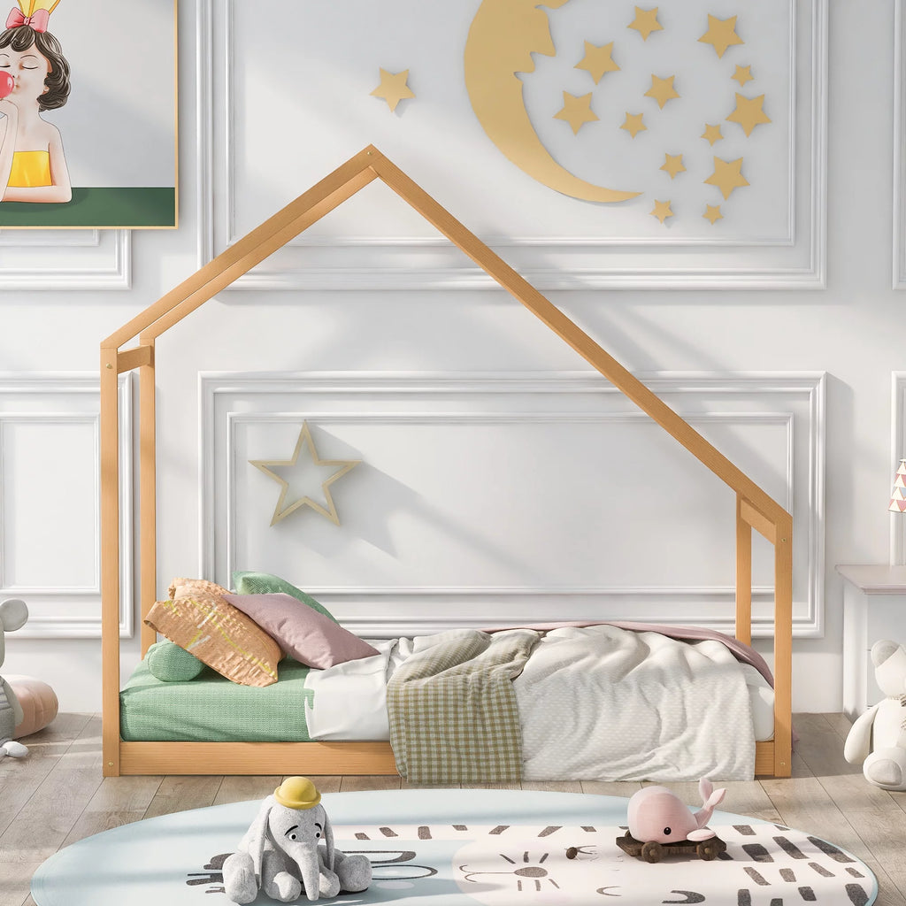 Twin Size Wooden House Bed A361