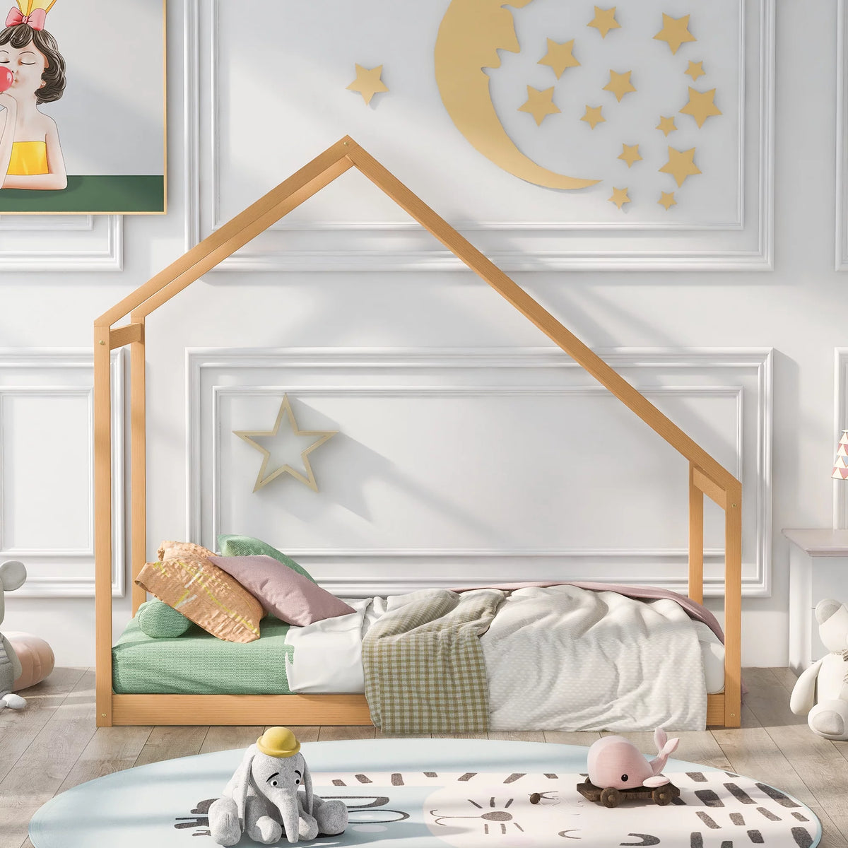 Twin Size Wooden House Bed A361