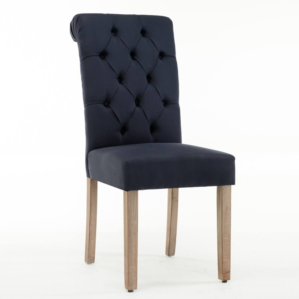 Brown Linen/Wooden Roll-Top Tufted Dining Chair (Set of 2) Y64810