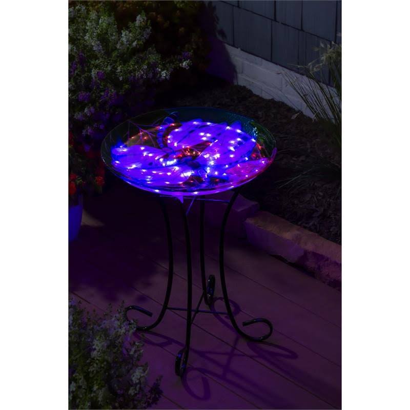 Solar Hand Painted Glass Bird Bath with Stand Z39395