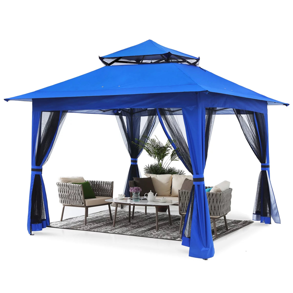 13'x13' Pop up Gazebo Canopy Shelter with Mosquito Netting, Brown H3954