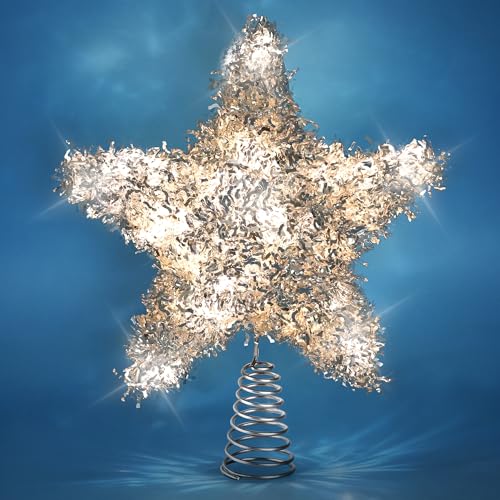 Rattan Christmas Tree Star Topper with 10 Warm LED Lights 10 Inch O6462