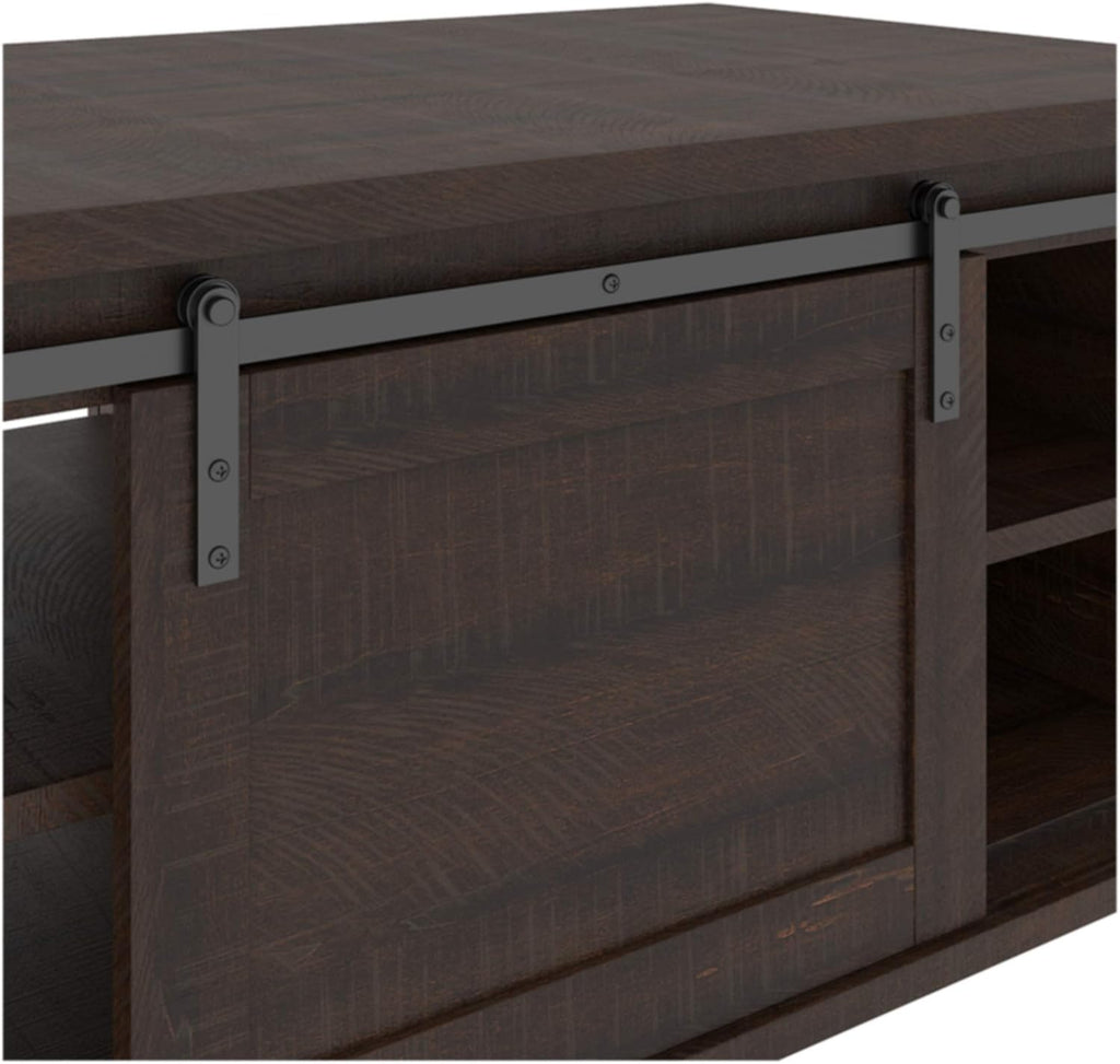 Farmhouse Rectangular Coffee Table with Sliding Barn Doors, Dark Brown V245741