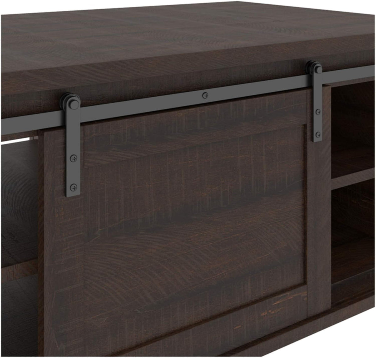 Farmhouse Rectangular Coffee Table with Sliding Barn Doors, Dark Brown V245741