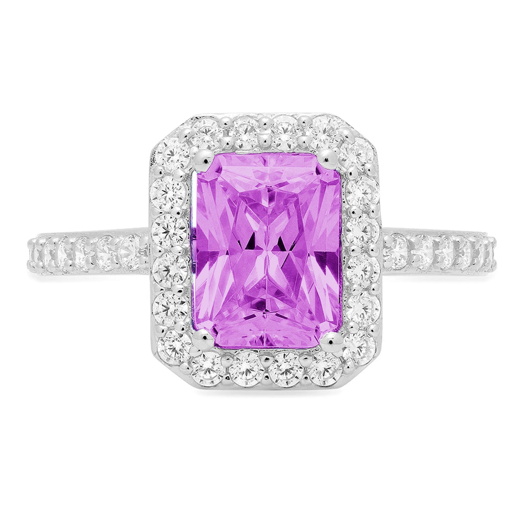 Emerald Cut Simulated Alexandrite Halo Ring, 18k White Gold, Size 3.75 D272