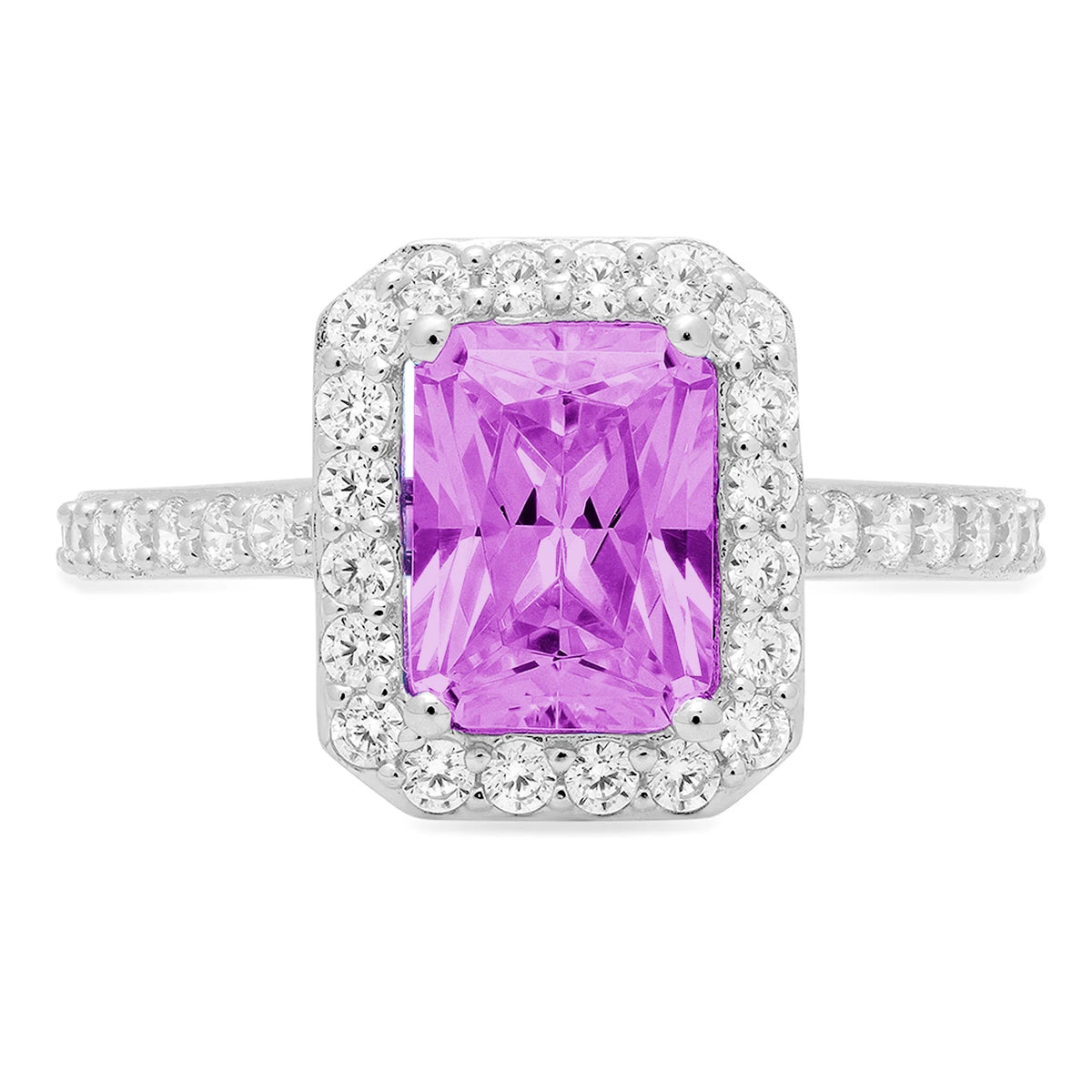Emerald Cut Simulated Alexandrite Halo Ring, 18k White Gold, Size 3.75 D272