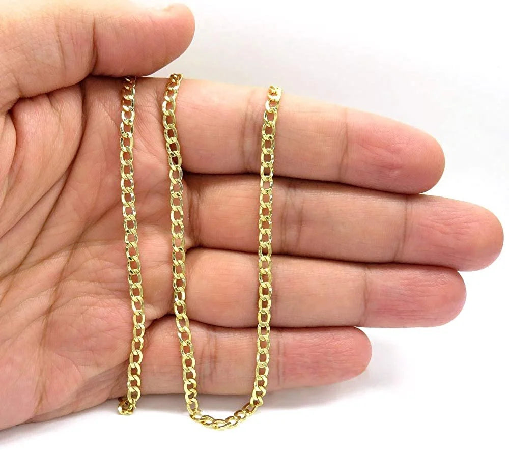 14K Yellow Gold 3.5mm Hollow Cuban Chain Necklace P67794