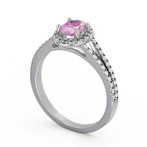 0.86 Ct Oval Cut Pink Sapphire Genuine Diamond Halo Ring 14K White Gold Size 9.5 R7828