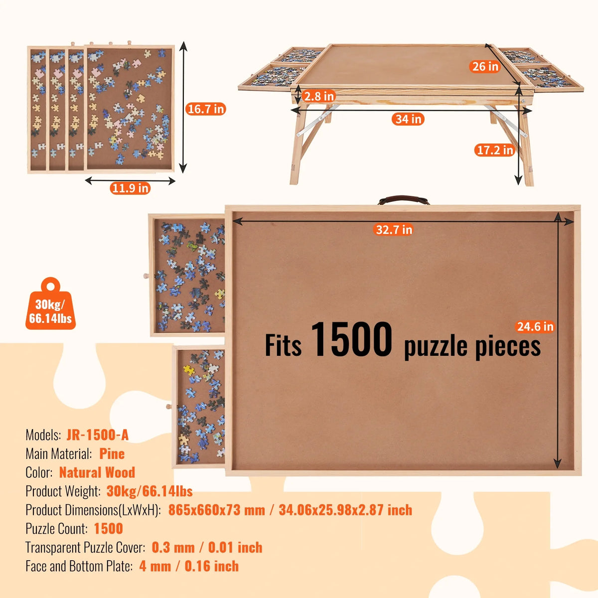 1500 Piece Folding Puzzle Board with 4 Drawers Q5340