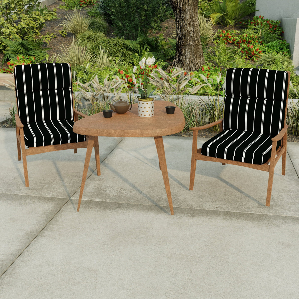 Mulberry Red Stripe Rectangular Outdoor Chair Cushion with Ties V680