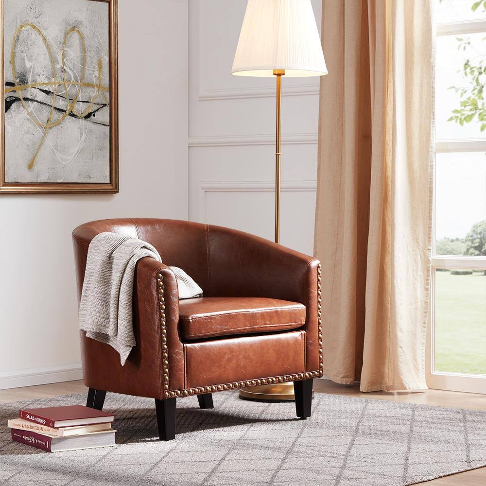 Beige Fabric Barrel Chair Y799