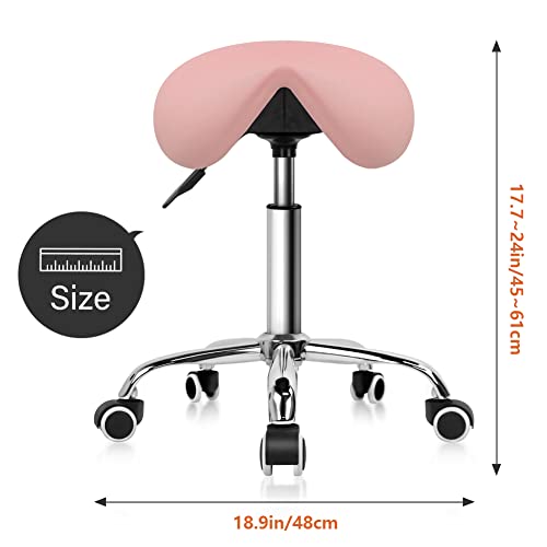PU Leather Adjustable Rolling Saddle Stool with Wheels Black P472